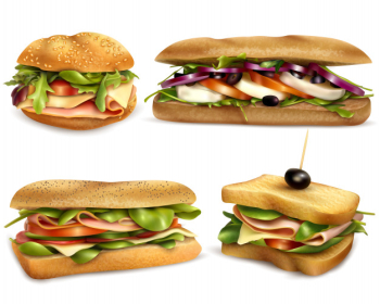 Healthy fresh ingredient sandwiches realistic set Free Vector