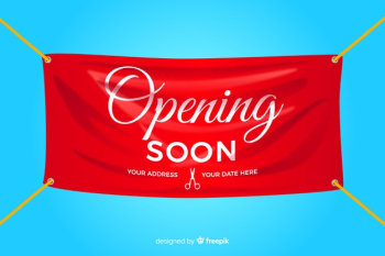 Opening soon banner in realistic style Free Vector