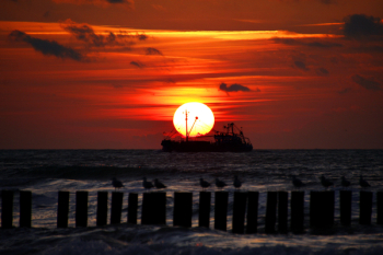 Ship, Boot, Sea, North Sea, Sun, Sunset, Afterglow