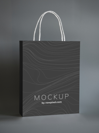 Black Shopping Bag Mockup Design on Gray Surface