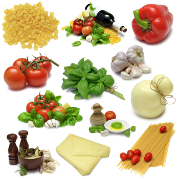 Italian cooking food sampler with clipping paths