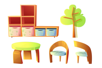 Kindergarten furniture for childrens class room Free Vector
