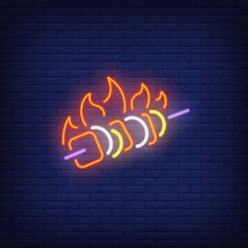 Kebab neon sign with fire flames