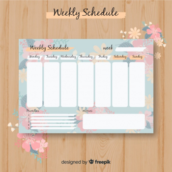 Lovely weekly schedule template with floral style
