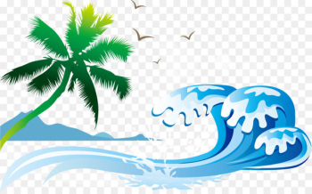 Sea Euclidean vector Wind wave Illustration - Coconut tree cartoon 