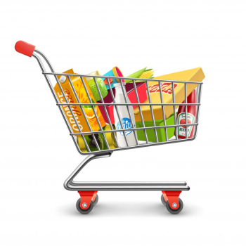 Shopping supermarket cart with grocery pictogram