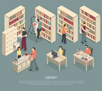 Documents library archive interior isometric illustration