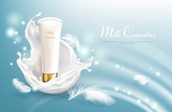 Vector 3d realistic milk cosmetic in white tube, soft and light cosmetics Free Vector