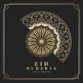 Black and gold eid mubarak postcard vector