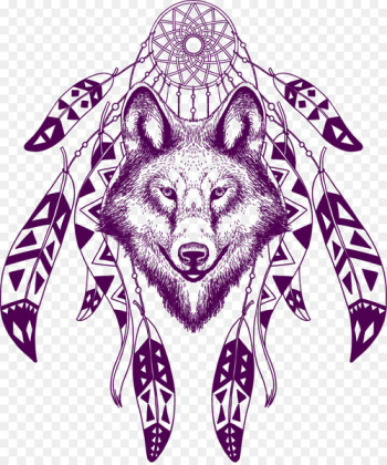 Gray wolf Dreamcatcher T-shirt Poster Illustration - Vector painted Dreamcatcher 