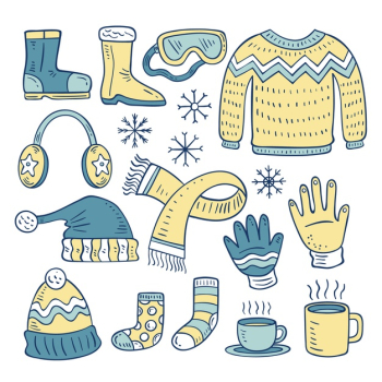 Hand drawn winter clothes &amp; essentials set Free Vector