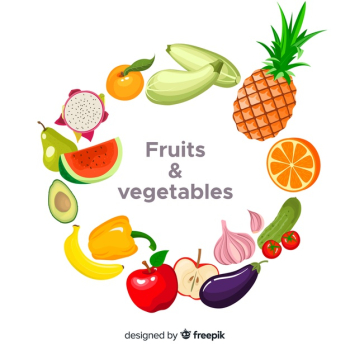 Flat vegetables and fruits background