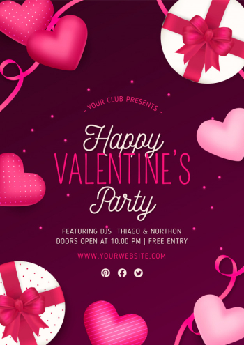 Valentine's day party poster with realistic elements Free Vector