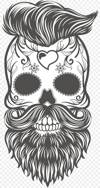 Calavera Skull Hipster Beard Sticker - Vector hand painted black and white skull 
