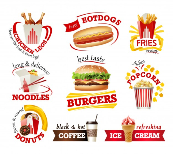 Set beautiful cartoon icons of fast food Free Vector
