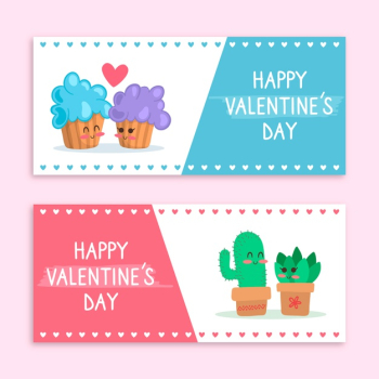 Flat design valentines day banners template Free Vector