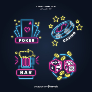 Glowing casino neon sign collection Free Vector