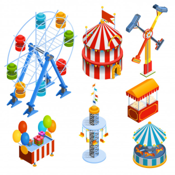 Amusement park isometric decorative icons Free Vector