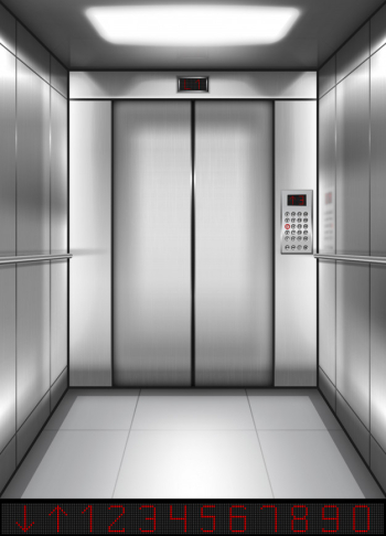 Realistic elevator cabin with closed doors inside Free Vector