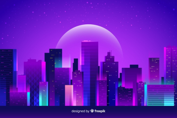 Futuristic night city background Free Vector