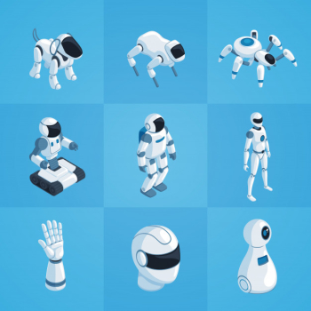 Robots isometric icons set Free Vector