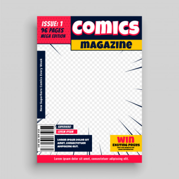 Comic magazine book front page template Free Vector