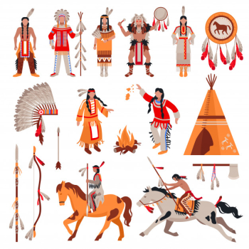 American indians characters and elements set Free Vector
