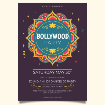Creative bollywood party poster template Free Vector