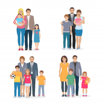 Flat composition depicting big happy family