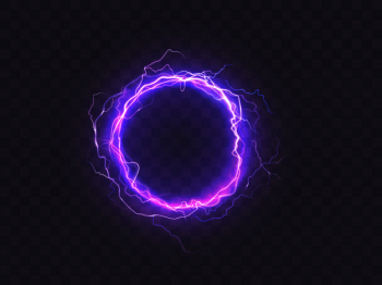 Shining circle of purple lighting isolated on dark background. Free Vector