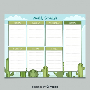Colorful hand drawn weekly planner template