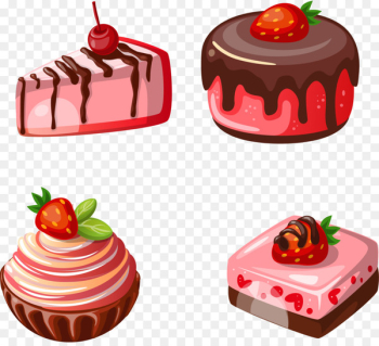 Petit four Waffle Strawberry cake - Vector hand-painted strawberry cake 