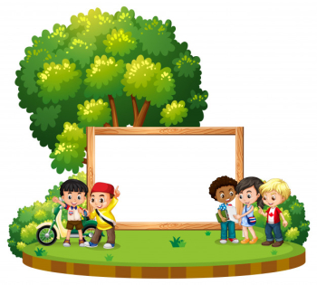Banner with kids at the park Free Vector