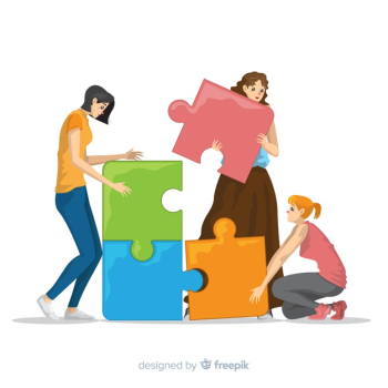 People connecting puzzle pieces illustration