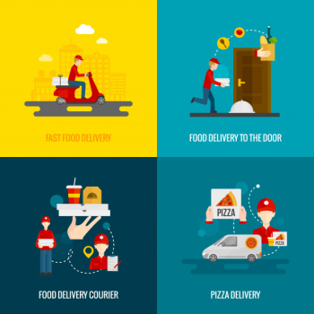 Food delivery concept icons set