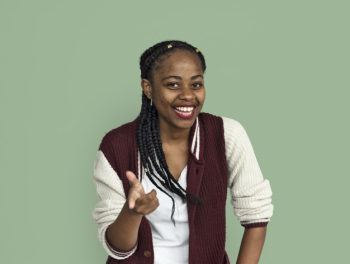 Young black girl cheerful hand gesture portrait