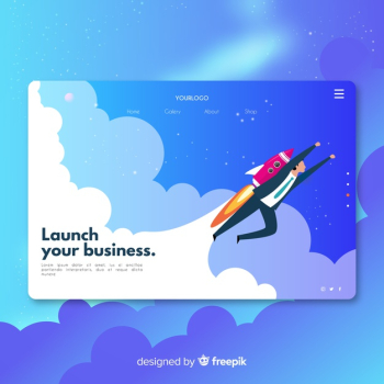 Landing page with a rocket Free Vector