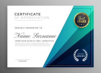 Blue certificate of appreciation template design
