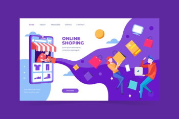 Shopping online landing page in flat design Free Vector