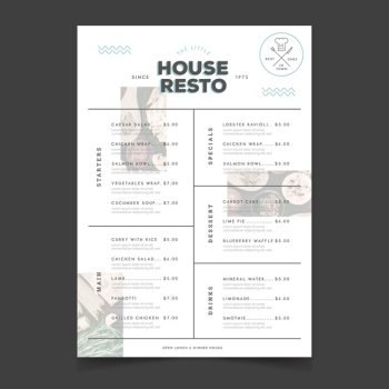 House restaurant vintage menu template Free Vector