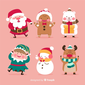 Flat christmas characters collection Free Vector