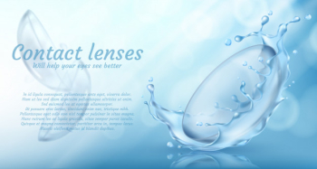 realistic promotion banner with contact lenses in water splash for eye care 