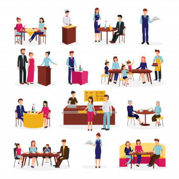 People in restaurant flat icons set