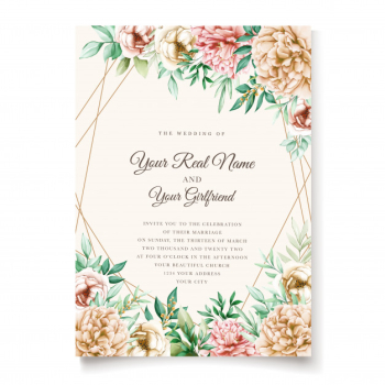 Elegant peonies invitation card template Free Vector