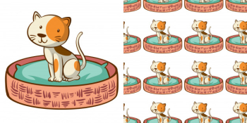 Design with seamless pattern cute cat in the basket Free Vector