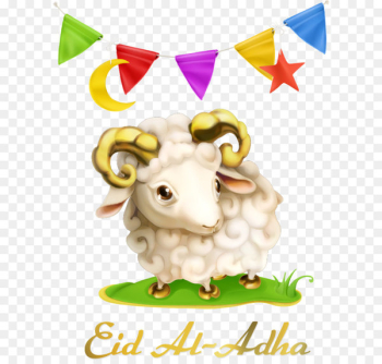 Eid al-Adha Eid al-Fitr Muslim Eid Mubarak Holiday - Vector triangle flags and sheep 