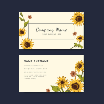 Business card mockups with sunflower design