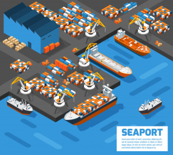 Seaport isometric aerial view poster
