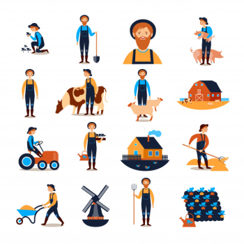 Farmers flat icons collection