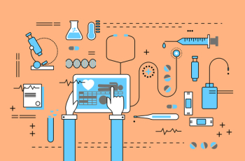  Medicine and Healthcare with Medical Devices - Flat Line Design 